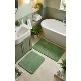 Eurobano Shaggy Bohem Makinede Yıkanabilir Lateks Kaymaz Taban 2li Banyo Paspası 60X100 60X50 cm - Yeşil
