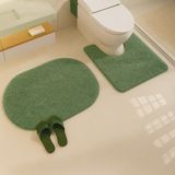 Eurobano Shaggy Oval 2'li Set Banyo Paspası 60X100-60X50 %100 Doğal Lateks Kaymaz Taban Yıkanabilir Banyo Seti - Yeşil