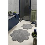 Eurobano Shaggy Papatya Desenli 2'li Set Banyo Paspası 100X100 60X60 Kaymaz Taban Yıkanabilir Banyo Seti - Gri