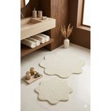 Eurobano Shaggy Papatya Desenli 2'li Set Banyo Paspası 100X100 60X60 Kaymaz Taban Yıkanabilir Banyo Seti - Kemik