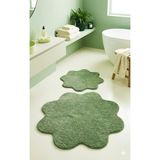 Eurobano Shaggy Papatya Desenli 2'li Set Banyo Paspası 100X100 60X60 Kaymaz Taban Yıkanabilir Banyo Seti - Yeşil