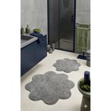 EUROBANO Shaggy Papatya Desenli 2'li Set Banyo Paspası 100x100 60x60 Kaymaz Taban Yıkanabilir Banyo Seti