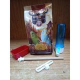 Eurogold Yavru Muhabbet Yemi 500 Gr+Küçük Mamalık+100 Ml Mavi Tüp Suluk+20 Cm Ahşap Başlıklı Tünek+Kalamar Kemiği Tutacağı