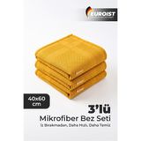 euroist 3 ADET Mikrofiber Cam Bezi 40x60 cm Hardal Sarısı | İz Bırakmaz Sihirli Temizlik Bezi Çamaşır Suyuna Dayanıklı