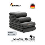 euroist Mikrofiber Bez Seti 4’lü – 40×40 cm / 300 GSM Oto Yıkama ve Kurulama Bezi, Leke Bırakmaz Cam Bezi
