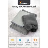 euroist Mikrofiber Oto Temizlik Seti | Araç Kurulama Havlusu, Cam Bezi ve Araba Yıkama Eldiveni