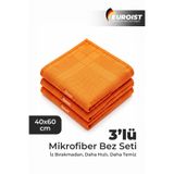 euroist Premium Mikrofiber Cam Bezi 3 Adet | Turuncu, Kalın Dokulu, Uzun Ömürlü Temizlik Bezi. Güçlü Kumaş Yapısı, Çamaşır Suyuna Dayanıklı, Turuncu 40x60
