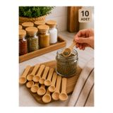 EUROLUXE 10'lu Mini Bambu Baharat Kaşığı Ahşap Şeker Tuz Kahve Ölçü Kaşığı Doğal Ahşap Servis Kaşığı