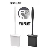 EUROLUXE 2'li Siyah-Beyaz Renk Silikon Tuvalet Fırçası Set Bükülebilir Pratik Silikon Fırça Wc Klozet Fırçası