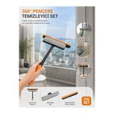 EUROLUXE 360° Döner Pencere Temizleyici Set Mop Çekçek Mikrofiber Bez Cam Duşakabin Temizliği