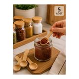 Euroluxe 5'Li Mini Bambu Baharat Kaşığı Ahşap Şeker Tuz Kahve Ölçü Kaşığı Doğal Ahşap Servis Kaşığı
