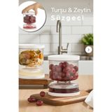 EUROLUXE Pratik Turşu ve Zeytin Süzme Kabı | Çift Hazneli Akıllı Saklama Kavanozu | Akıtma Kapaklı Kab