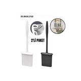 EUROLUXE Siyah-Beyaz Renk Silikon Tuvalet Fırçası Bükülebilir Set Pratik Silikon Fırça Wc Klozet Fırçası