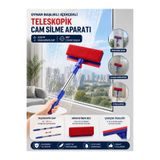 Euroluxe Teleskopik Cam Silme Aparatı Oynar Başlıklı Mikrofiber Bezli Çekçekli Cam Silecek Pencere Ayna Temizleyici