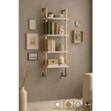 Euromob 40x20 cm, 4 Raflı Kitaplık | Duvar Rafı & Mutfak, Banyo, Organizer, Gold Metal, Beyaz Ahşap