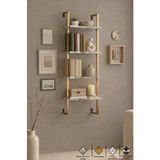 Euromob 40x20 cm, 4 Raflı Kitaplık | Duvar Rafı & Mutfak, Banyo, Organizer, Gold Metal, Beyaz Mermer Ahşap