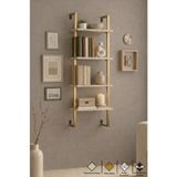 Euromob 40x20 cm, 4 Raflı Kitaplık | Duvar Rafı & Mutfak, Banyo, Organizer, Gold Metal, Traverten Ahşap