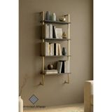 Euromob 60x20 cm, 4 Raflı Kitaplık | Duvar Rafı & Mutfak, Banyo, Organizer, Gold Metal, Antrasit Ahşap