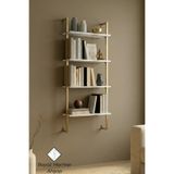 Euromob 60x20 cm, 4 Raflı Kitaplık | Duvar Rafı & Mutfak, Banyo, Organizer, Gold Metal, Beyaz Mermer Ahşap