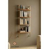 Euromob 60x20 cm, 4 Raflı Kitaplık | Duvar Rafı & Mutfak, Banyo, Organizer, Gold Metal, Çam Ahşap