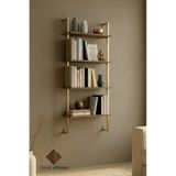 Euromob 60x20 cm, 4 Raflı Kitaplık | Duvar Rafı & Mutfak, Banyo, Organizer, Gold Metal, Ceviz Ahşap