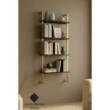 Euromob 60x20 cm, 4 Raflı Kitaplık | Duvar Rafı & Mutfak, Banyo, Organizer, Gold Metal, Siyah Mermer Ahşap