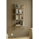 Euromob 60x20 cm, 4 Raflı Kitaplık | Duvar Rafı & Mutfak, Banyo, Organizer, Gold Metal, Traverten Ahşap