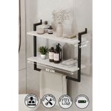 Euromob 60x20 cm Banyo Rafı Duvara Monte Havluluk 2 Katlı Dekoratif Düzenleyici Organizer Siyah Metal
