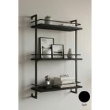 Euromob 60x20 cm, Korkuluklu, 3 Raflı Duvar Rafı | Kitaplık & Mutfak, Banyo, Organizer | Siyah Metal