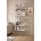 Euromob Kitaplık, 6 Raflı ,Gold Metal, Modern Dekoratif Duvara Monte Raf, Kitaplık, Beyaz Ahşap