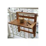 Ev Dekka Ahşap Balkon Masası - 10 Cm Ayarlanabilir, Katlanır Balkon Korkuluk Masası (60X40 Cm)