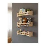 Ev Dekka Ahşap Çocuk Odası Montessori Raf Kitaplık 3'Lü Set - Duvar Dekoru Oyuncak Rafı 60X40 Cm