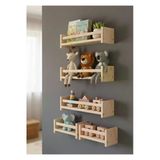 Ev Dekka Ahşap Çocuk Odası Montessori Raf Kitaplık 4’Lü Set - Duvara Monte Oyuncak Rafı 100X40 Cm