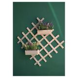 Ev Dekka Ahşap Dekoratif Duvar Rafı Çiçeklik - 40X40 Cm Kafes Askılı Saksı Standı - Doğal Çam Duvar Dekoru