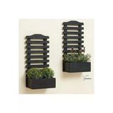 Ev Dekka Ahşap Dekoratif Duvar Saksısı Çiçeklik 2'Li Set - Bahçe Balkon Duvar Askısı Saksılık 60X40 Cm