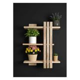 Ev Dekka Ahşap Dekoratif Masif Ahşap 3 Katlı Duvar Rafı Çiçeklik Kitaplık - Saksı Standı 60X50 Cm