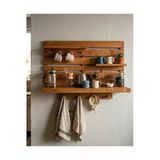 Ev Dekka Ahşap Masif Kahve Köşesi Rafı Duvar Standı Kupa Askılığı 40X50 Cm