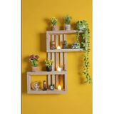 Ev Dekka Ahşap Zikzak Duvar Rafı - 75X50 Cm Dekoratif Masif Kitaplık Ve Saksılık - 3 Bölmeli Duvar Dekoru