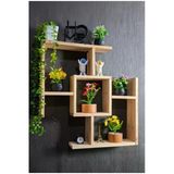 Ev Dekka Dekoratif Ahşap Duvar Rafı - 75X75 Cm Modern Çapraz Tasarım Kitaplık Ve Çiçeklik - Doğal Ahşap