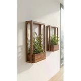 Ev Dekka Delmesiz Montaj Masif Ahşap Duvar Saksılığı - Çift Taraflı Bantlı Dekoratif Çiçeklik (40X100 Cm)