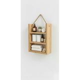 Ev Dekka Doğal Ahşap Banyo Rafı - 3 Katlı Duvar Rafı - Askılı Dekoratif Raf 60X30 Cm
