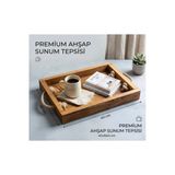 Ev Dekka Doğal Ahşap Dekoratif Sunum Tepsisi - 30X40 Cm Halat Kulplu Tepsi