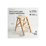 Ev Dekka Evdekka 60 Cm Katlanır Ahşap Merdiven - 3 Basamaklı Dekoratif Mutfak Merdiveni