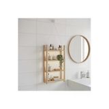Ev Dekka Flyahşap Masif Meşe 3 Katlı Banyo Rafı - Dekoratif İskandinav Tasarım Asma Düzenleyici - 30X60 Cm
