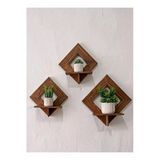 Ev Dekka Masif Ahşap Baklava Dilim Duvar Rafı - 3 Parça Dekoratif Raf Seti 25X25 Cm