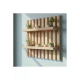 Ev Dekka Masif Ahşap Dekoratif Duvar Rafı - Modern Tasarım Çiçeklik Ve Kitaplık - 60X40 Cm