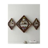 Ev Dekka Masif Ahşap Geometrik Duvar Rafı Kitaplık Seti 150X60 Cm