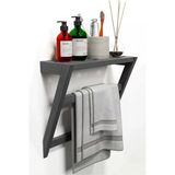Ev Dekka Matkap Gerektirmeyen Ahşap Banyo Rafı Ve Havluluk - 50X40 Cm - Yapışkanlı Duvar Rafı