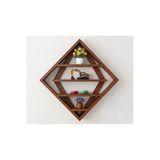 Ev Dekka Wooddesign Doğal Ahşap Baklava Model Dekoratif Duvar Rafı - Geometrik Kitaplık & Çiçeklik 60 X 60 Cm