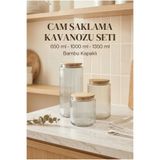Ev Modu Home 3'lü Cam Saklama Kavanozu Seti – Bambu Kapaklı 650 ml + 1000 ml + 1350 ml